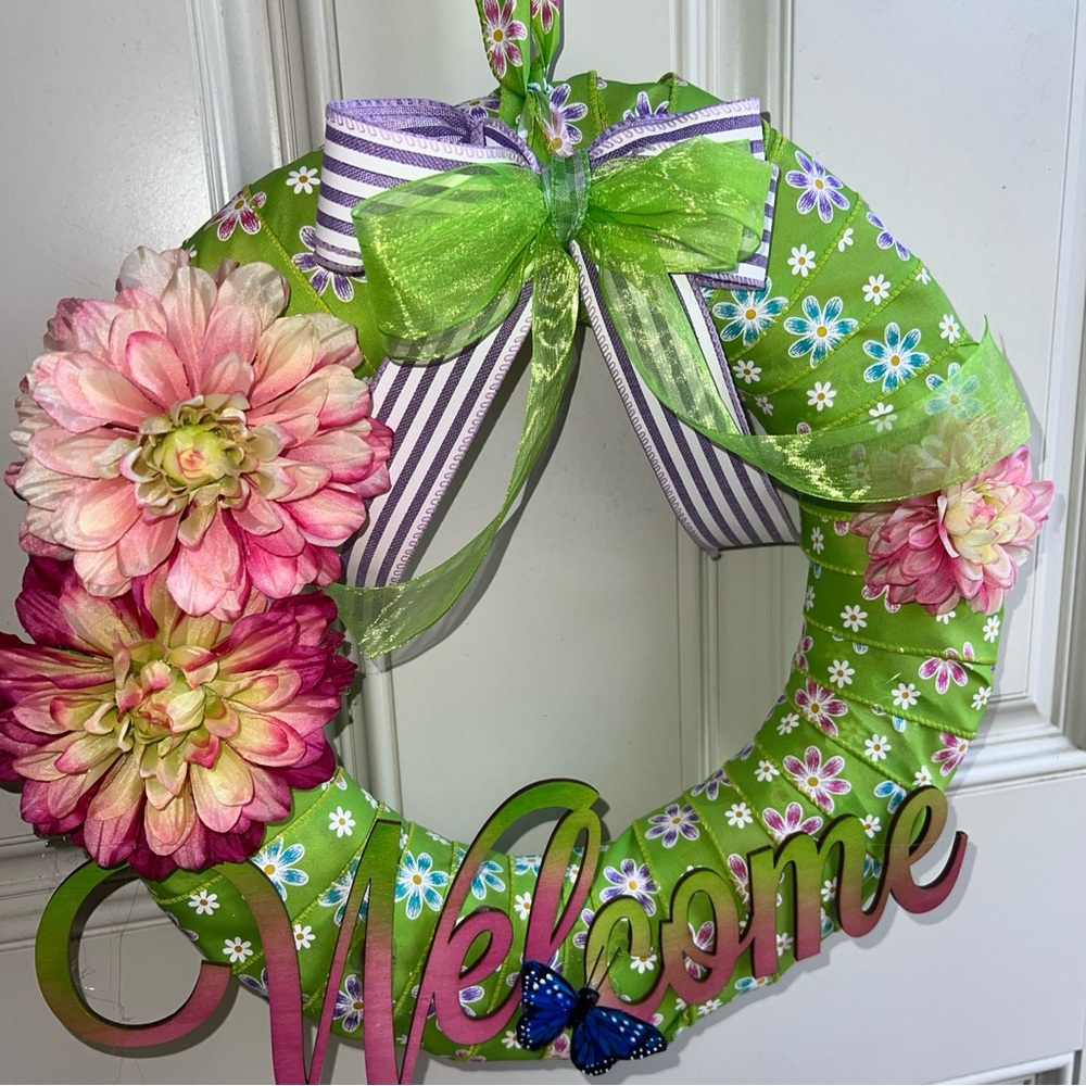 Welcome Spring Summer Wreath Front Door 14 inches